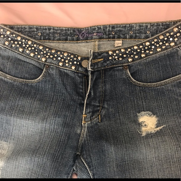 Bebe Studded Waistband Distressed Jeans - Picture 4 of 7